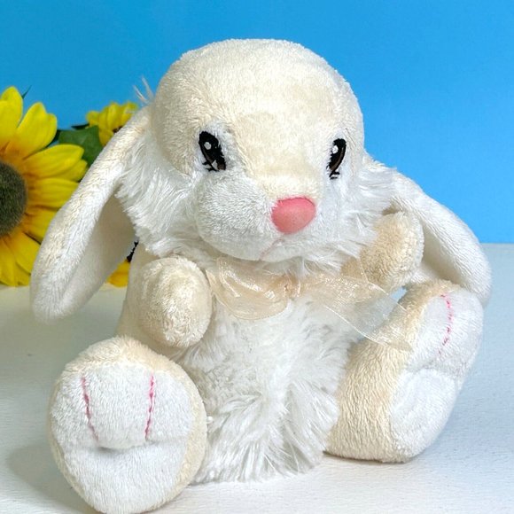Beautifully Detailed Vintage Dan Dee Bunny Rabbit Silky Bow 7" Plush Stuffed Toy - Picture 1 of 4